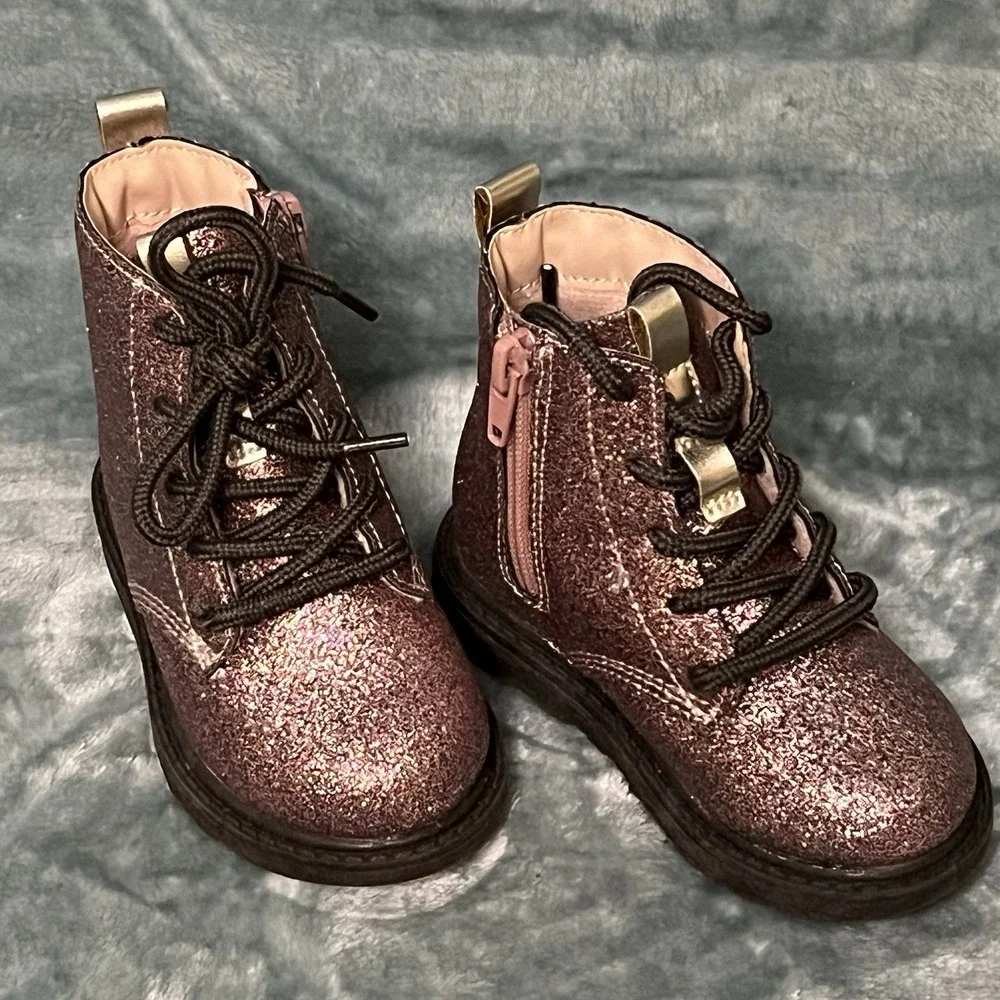 Kids Carter's ZOLA Pink Glitter Zip‎ Up Combat Boots Infant Toddler Girls 5M